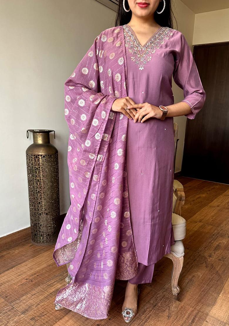 Lavender Embroidered Chanderi Salwar Kameez