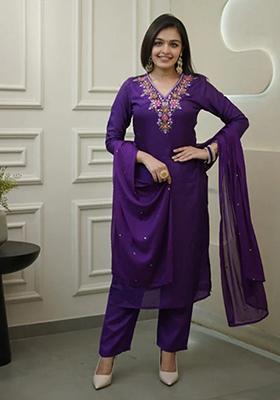 Purple Embroidered Silk Salwar Kameez