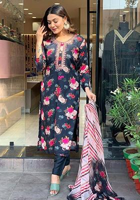 Black Embroidered Viscose  Salwar Kameez