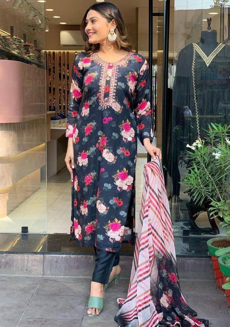 Black Embroidered Viscose  Salwar Kameez