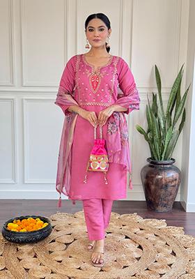 Light Pink Embroidered Chanderi Salwar Kameez
