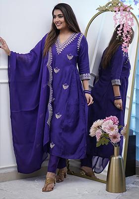 Purple Embroidered Chanderi Salwar Kameez