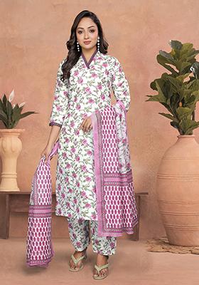 Pink Printed Chanderi Salwar Kameez
