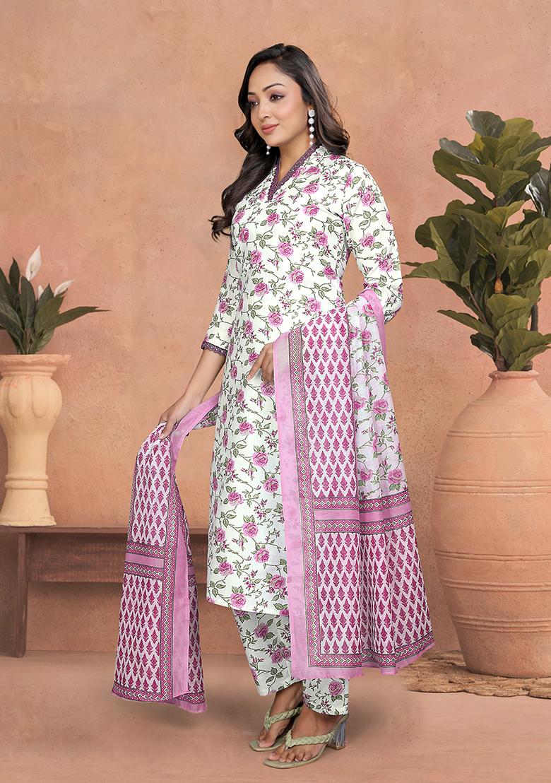 Pink Printed Chanderi Salwar Kameez
