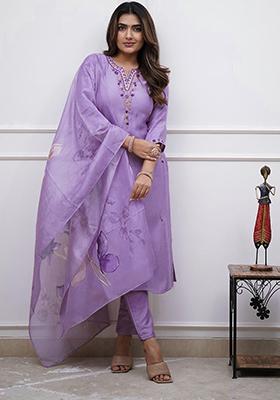 Lilac Embroidered Rayon Salwar Kameez