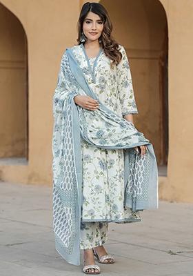 Light Blue Embroidered Cotton Salwar Kameez