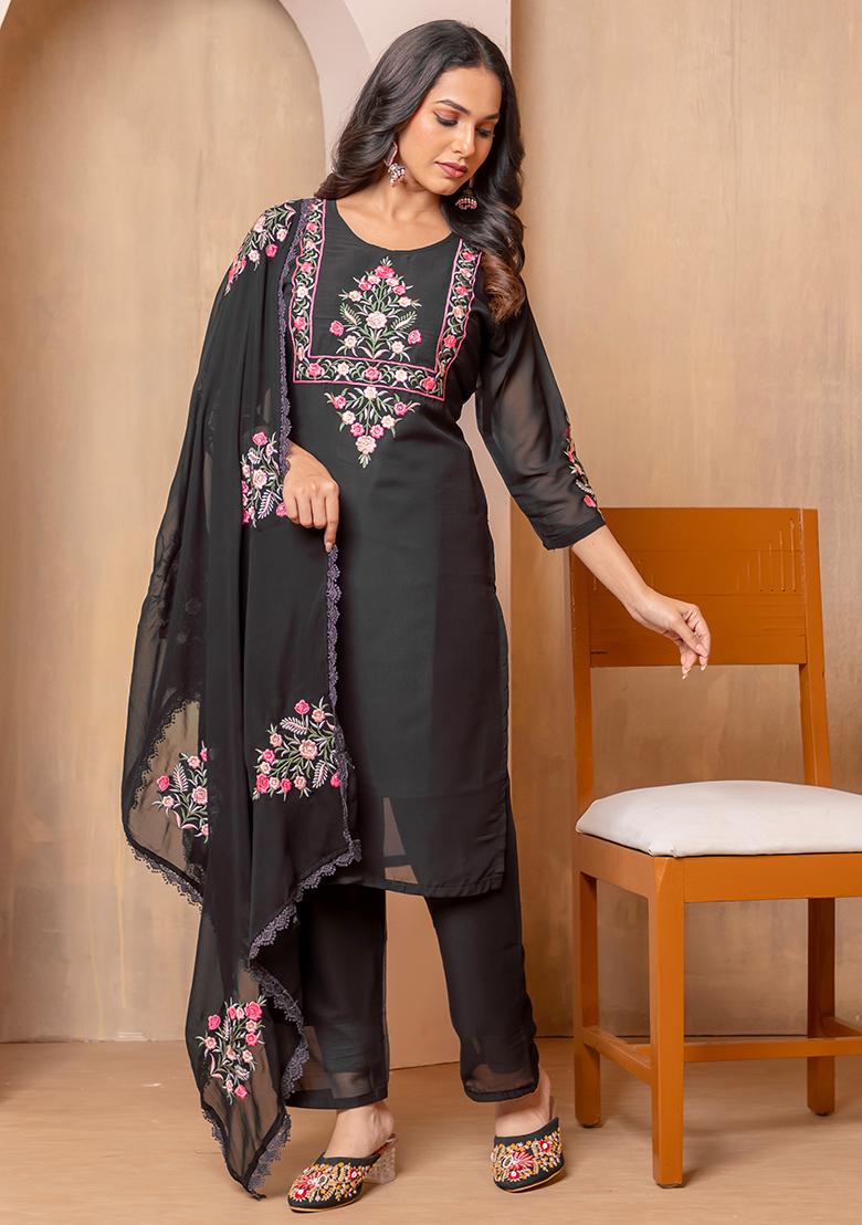 Black Embroidered Georgette Salwar Kameez