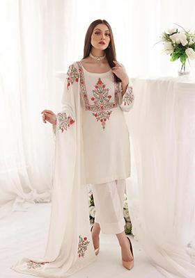 White Embroidered Georgette Salwar Kameez