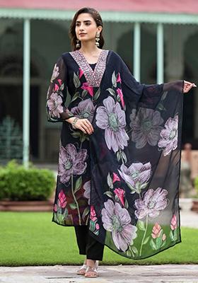 Black Printed Georgette Salwar Kameez