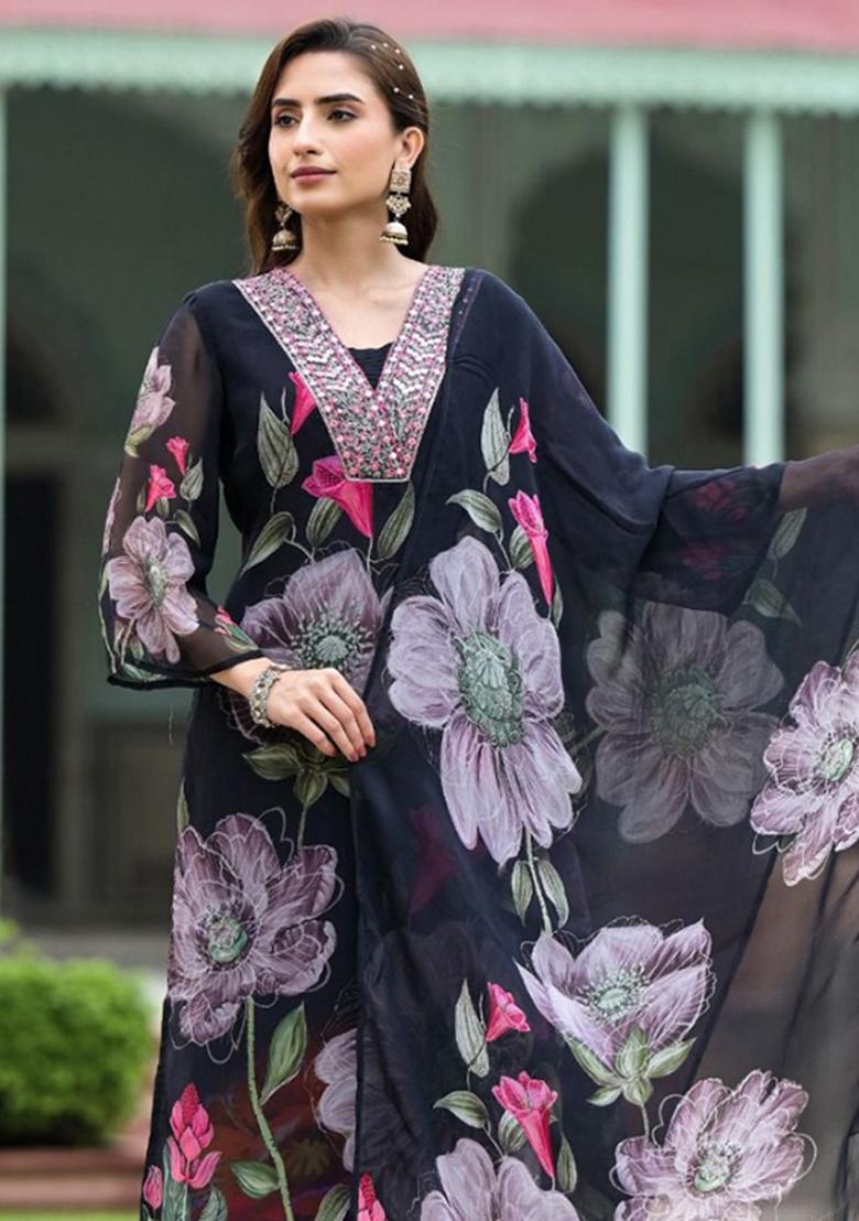 Black Printed Georgette Salwar Kameez