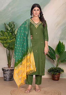 Mehendi Green Embroidered Silk Salwar Kameez