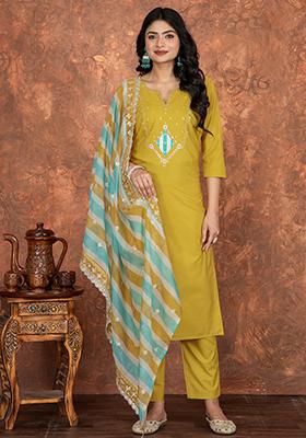 Yellow Embroidered Silk Salwar Kameez