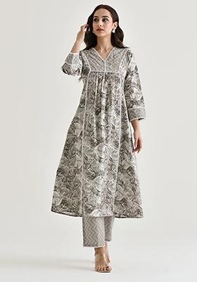 Grey Printed Rayon Salwar Kameez