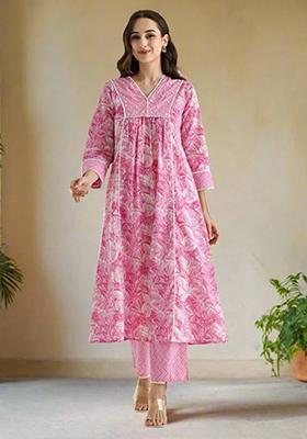 Pink Printed Rayon Salwar Kameez