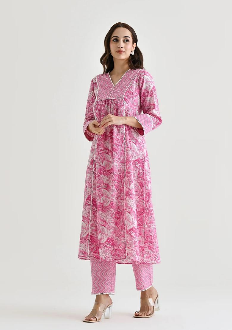 Pink Printed Rayon Salwar Kameez