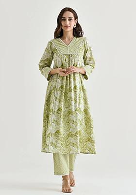 Light Green Printed Rayon Salwar Kameez