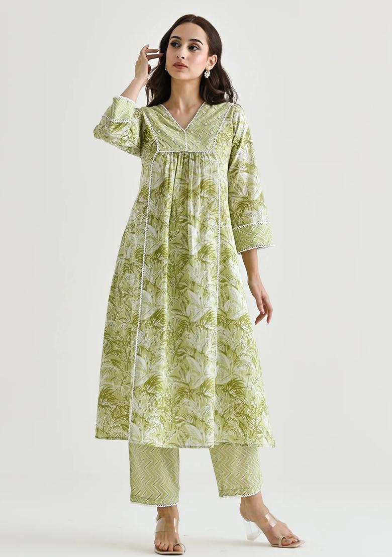 Light Green Printed Rayon Salwar Kameez