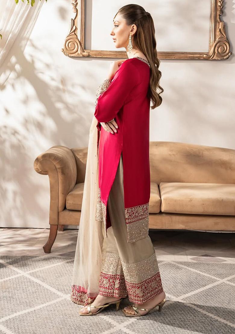 Red Embroidered Cotton Salwar Kameez