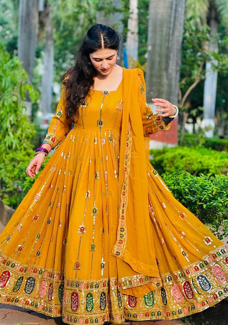 Yellow Embroidered Georgette Salwar Kameez