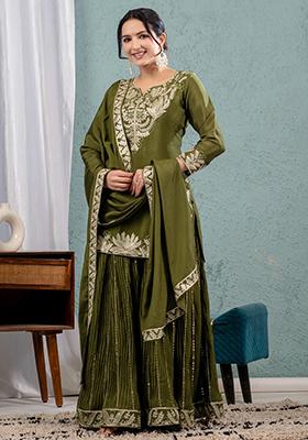 Green Embroidered Chinnon Salwar Kameez