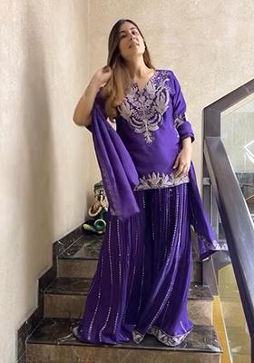 Purple Embroidered Chinnon Salwar Kameez
