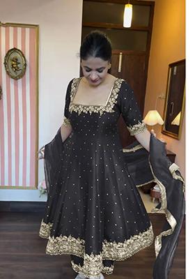 Black Embroidered Silk Salwar Kameez