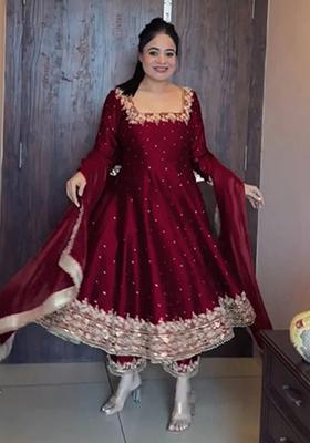 Maroon Embroidered Silk Salwar Kameez