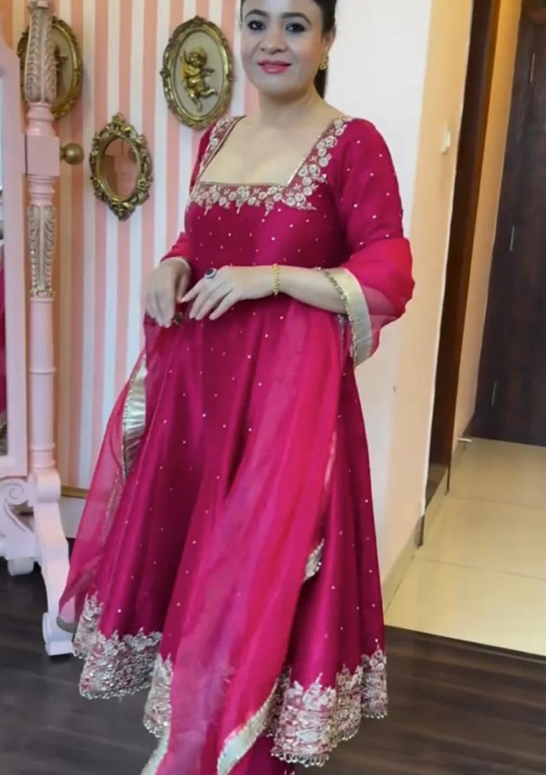 Rani Pink Embroidered Silk Salwar Kameez