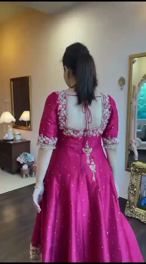 Rani Pink Embroidered Silk Blend Anarkali Set - Indya
