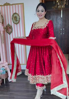 Red Embroidered Silk Salwar Kameez