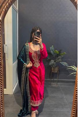 Pink Embroidered Velvet Salwar Kameez