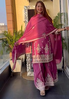 Pink Embroidered Chinnon Salwar Kameez