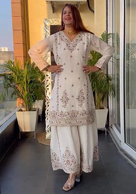 White Embroidered Chinnon Salwar Kameez