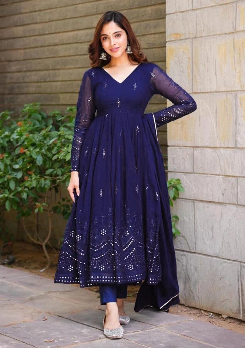 Blue Embroidered Georgette Anarkali set