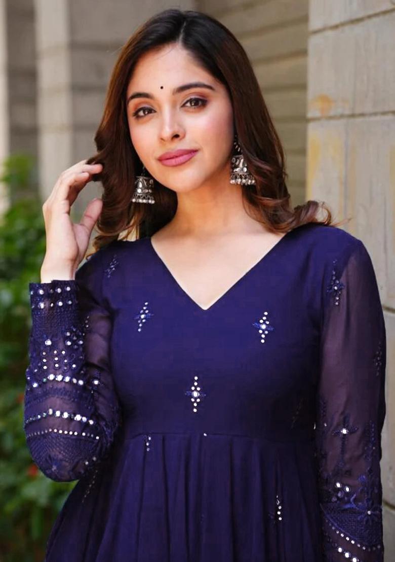 Blue Embroidered Georgette Anarkali set