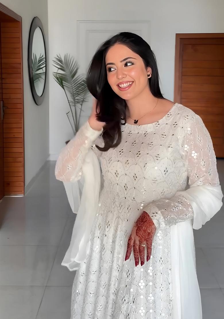 White Embroidered Georgette Salwar Kameez