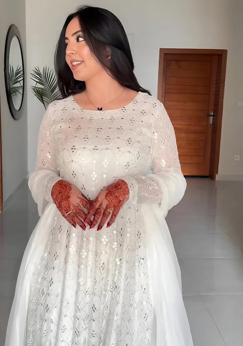 White Embroidered Georgette Salwar Kameez