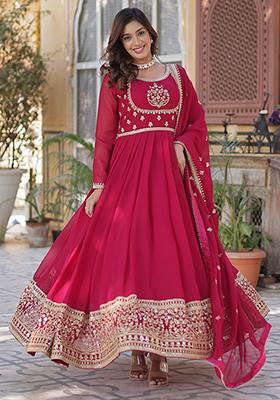 Pink Embroidered Georgette Anarkali set