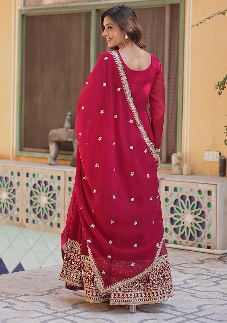 Pink Embroidered Georgette Anarkali set