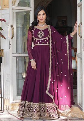 Wine Embroidered Georgette Anarkali set