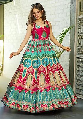 Pink Printed Silk Anarkali set