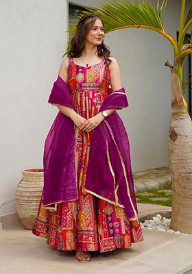 Multicolor Printed Silk Anarkali set