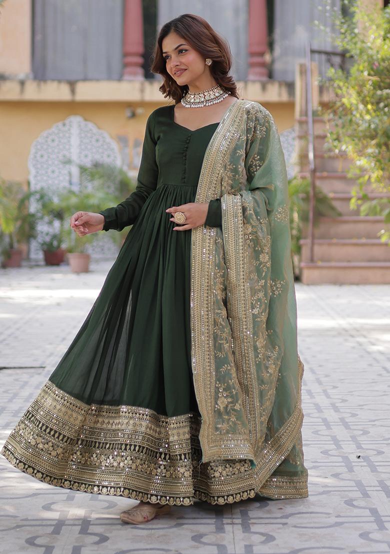 Green Embroidered Silk Anarkali set