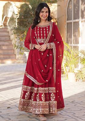 Maroon Embroidered Georgette Anarkali set
