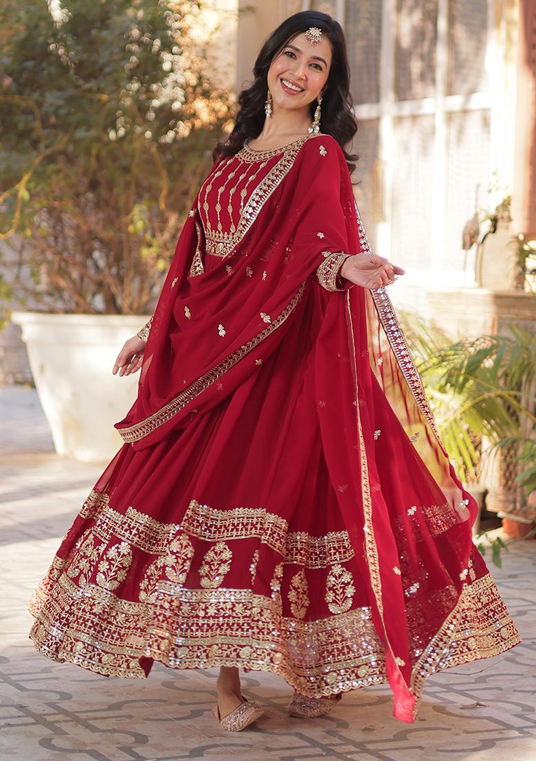Maroon Embroidered Georgette Anarkali set