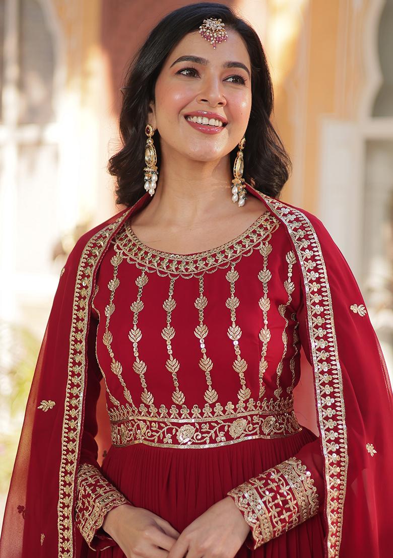 Maroon Embroidered Georgette Anarkali set