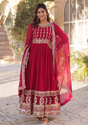 Pink Embroidered Georgette Anarkali set