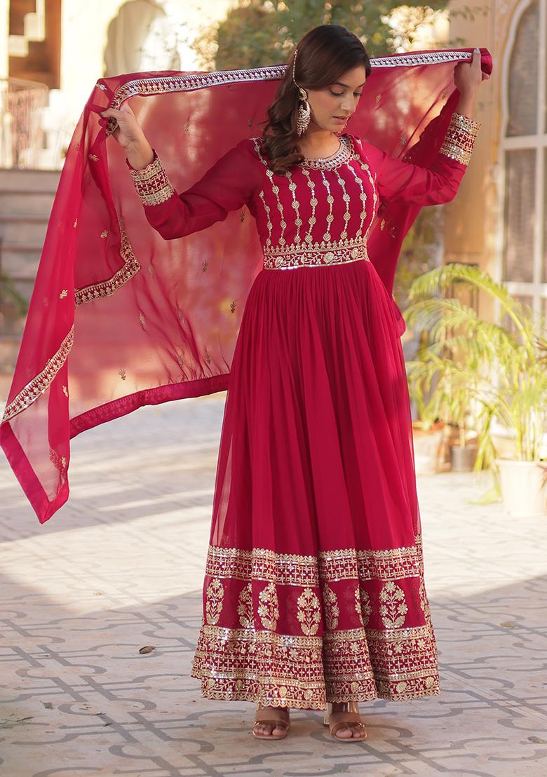 Pink Embroidered Georgette Anarkali set