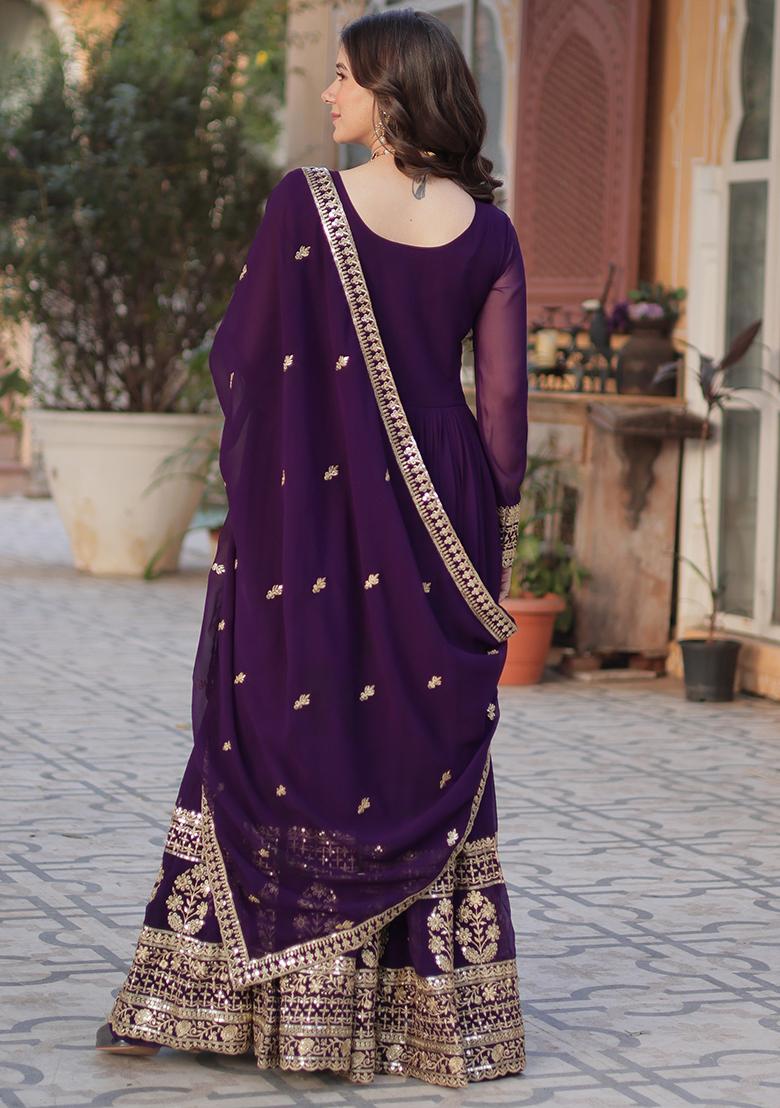 Purple Embroidered Georgette Anarkali set