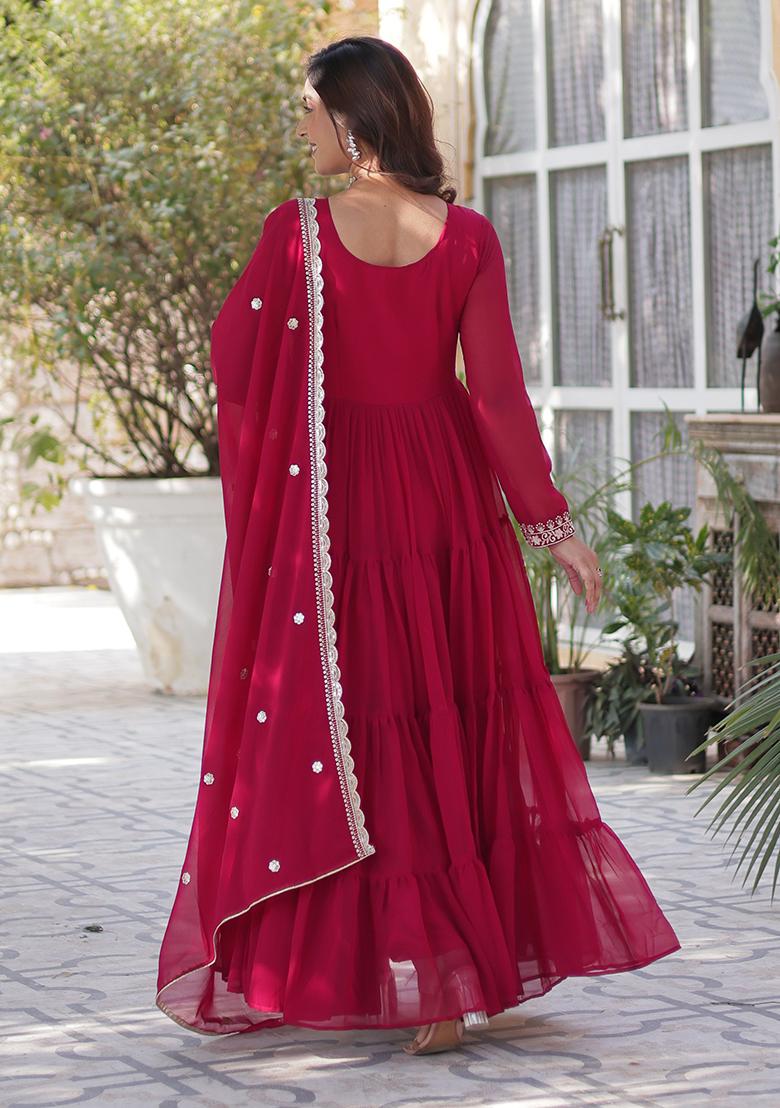 Pink Embroidered Georgette Anarkali set